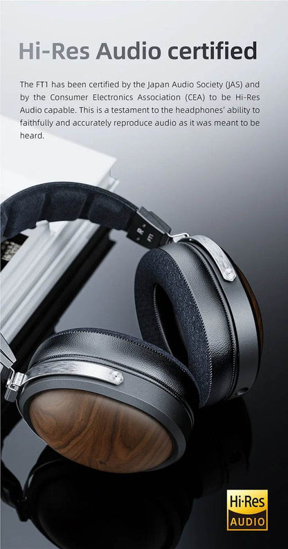 FiiO FT1 Closed-Back Over-Ear Headphone 60mm Dynamic Driver Hi-Res Audio Wired HiFi American Black Wood Ear Cups for Studio - NexoEden