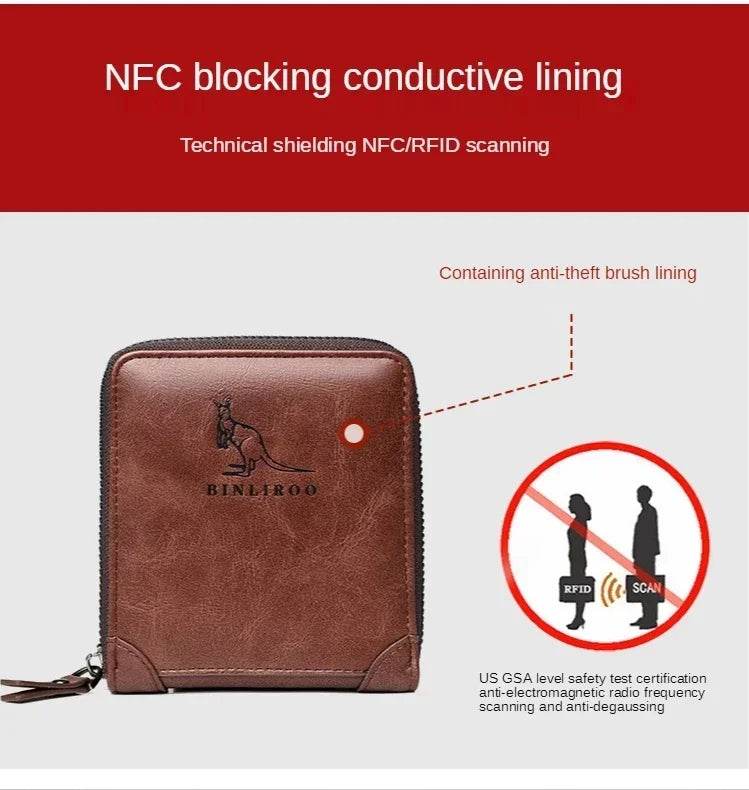 Genuine Leather Men's Wallet Luxury Short RFID Card Holder for Men Zipper Coin Purse Portable Male Wallets Billfold - NexoEden