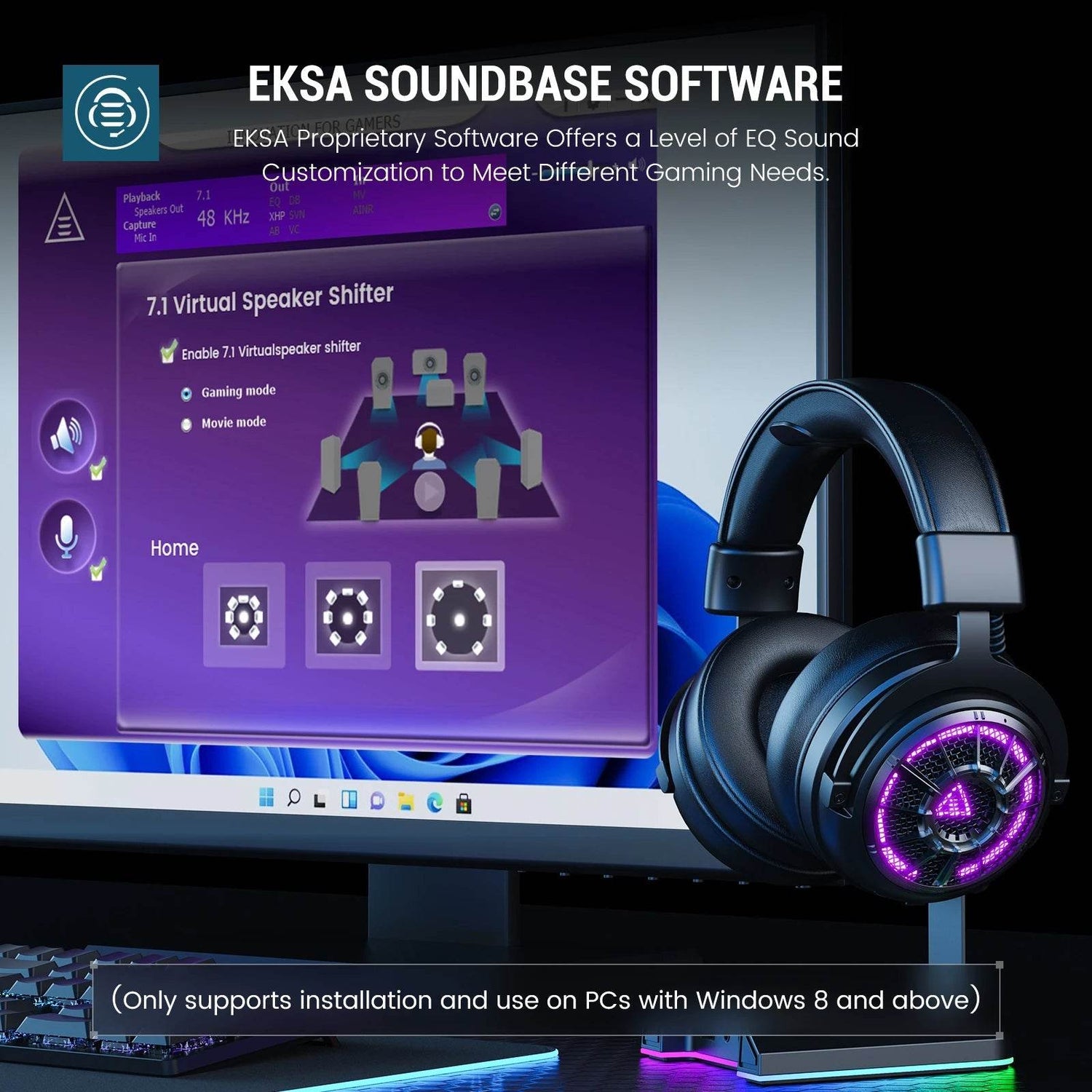 EKSA E5000 BT 2.4GHz Wireless Headphones Bluetooth 5.3 Gaming Headset Gamer with ENC Noise Cancelling Mic for PC/PS5/Xbox, 100H - NexoEden
