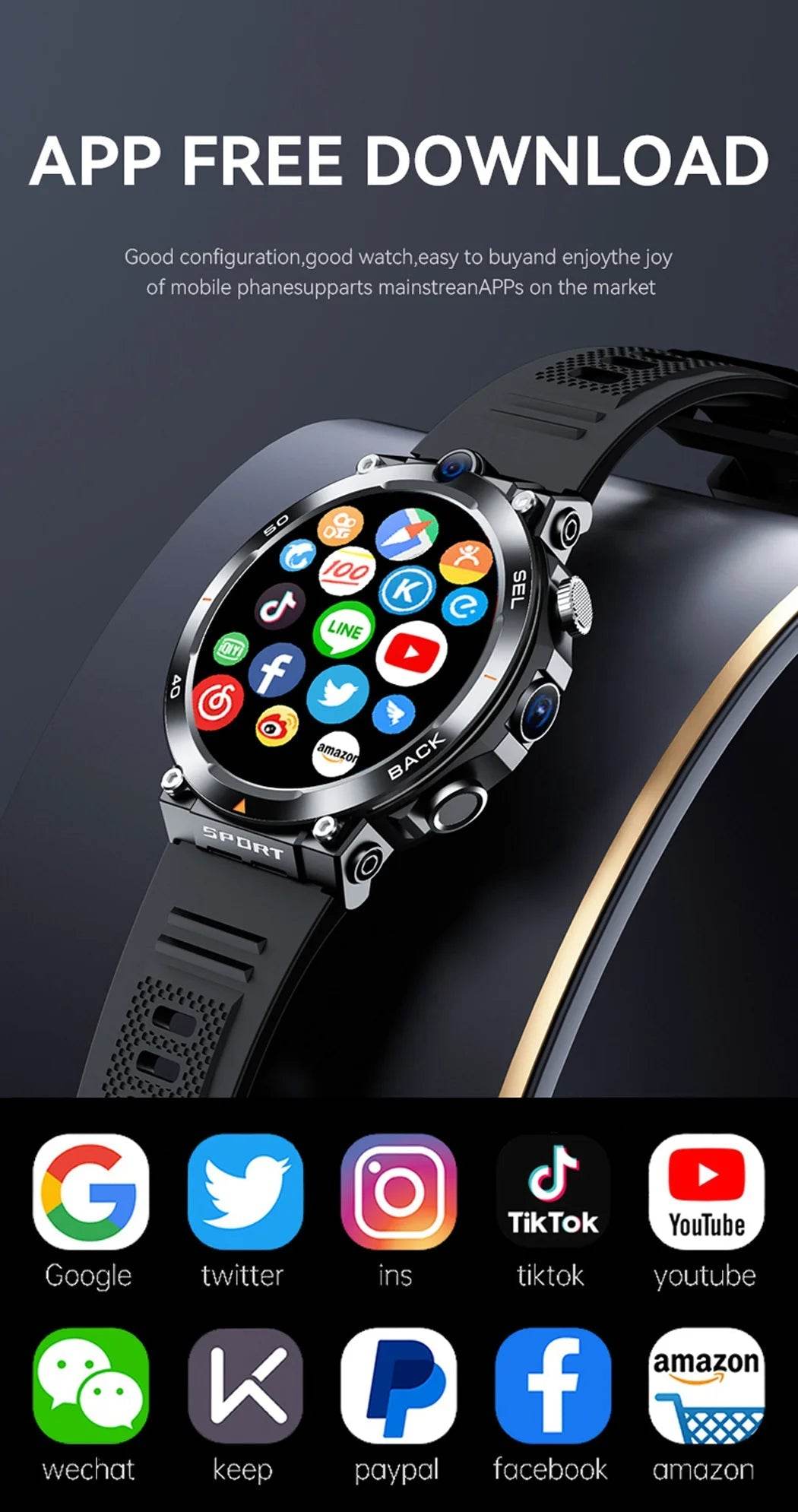 4G LTE Smartwatch 2024 Android os GPS Video Voice Wi-Fi Call Messaging HD Dual Cameras 4G Sim Card WIFI Men&