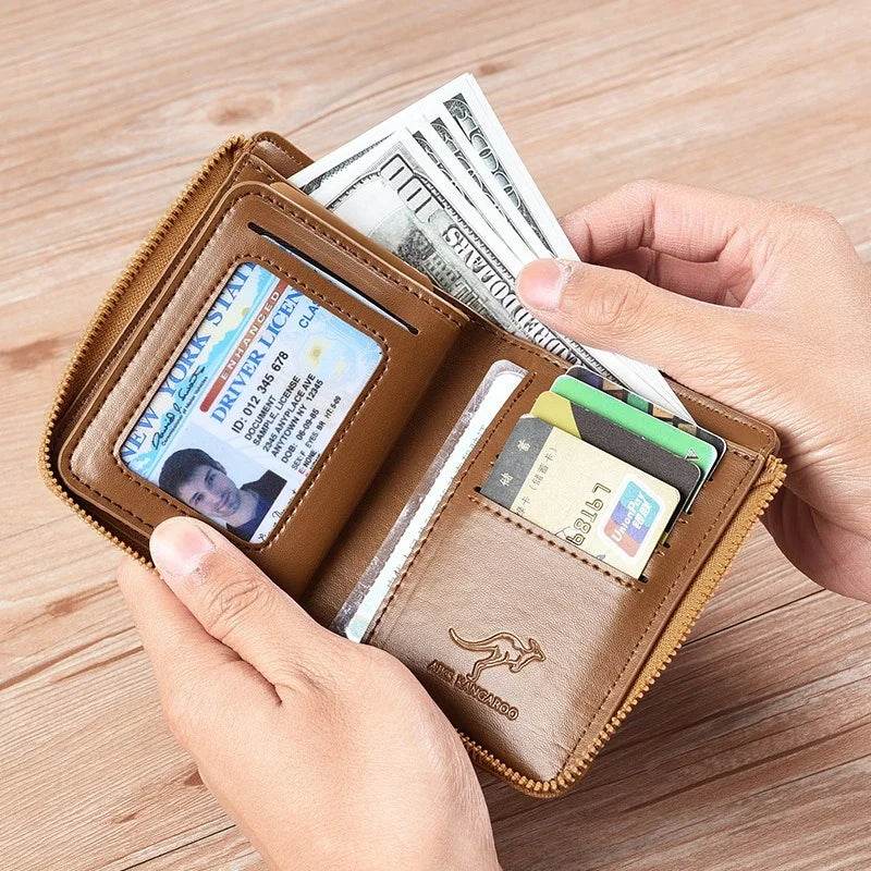 Fashion Men's Coin Purse Wallet RFID Blocking Man Leather Wallet Zipper Business Card Holder ID Money Bag Wallet Male Purse - NexoEden