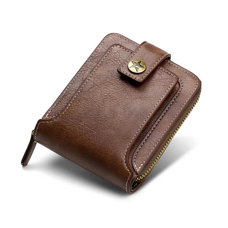 Vintage Men's PU Leather Short Wallet – Durable Zipper Clutch - NexoEden
