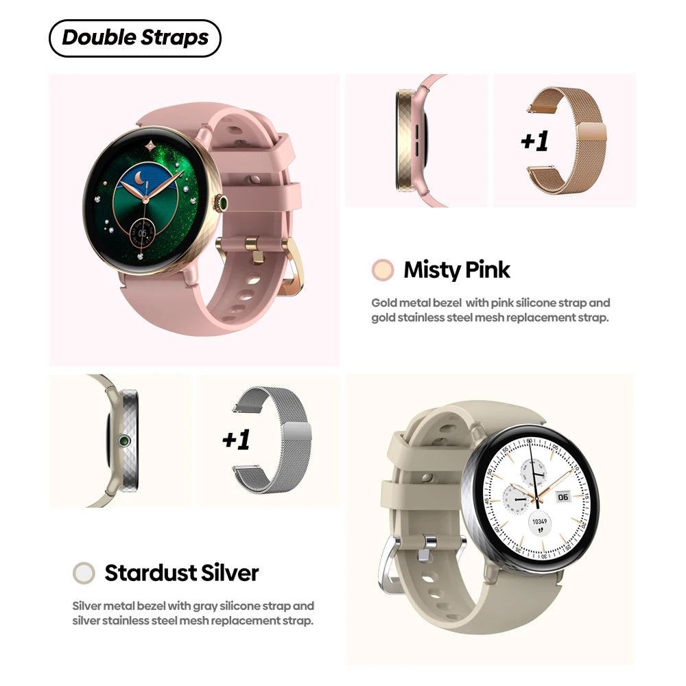 New 2025 Zeblaze LILY 2 Voice Calling Female Smartwatch Double Strap 1.2" HD AMOLED Display Health Monitoring Sports Smart Watch NexoEden