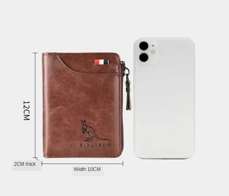 Genuine Leather Men's Wallet Luxury Short RFID Card Holder for Men Zipper Coin Purse Portable Male Wallets Billfold - NexoEden