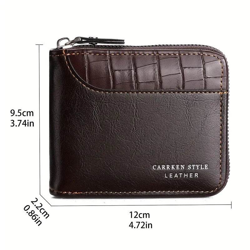 Leather Men’s Wallet Luxury Mens Purse Male Zipper Card Holders with Coin Pocket Rfid Wallets Gifts for Men Money Bag - NexoEden
