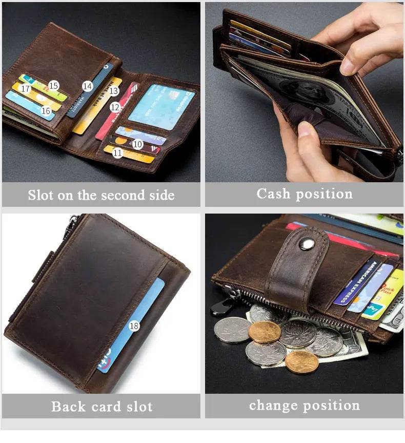 SCHLATUM Genuine Leather Men Business Wallet RFID Men Card Id Holder Coin Purse Travel Wallet Anti-theft Swipe - NexoEden