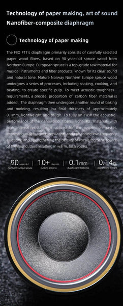 FiiO FT1 Closed-Back Over-Ear Headphone 60mm Dynamic Driver Hi-Res Audio Wired HiFi American Black Wood Ear Cups for Studio - NexoEden