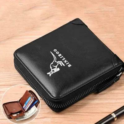 Genuine Leather Men's Wallet Luxury Short RFID Card Holder for Men Zipper Coin Purse Portable Male Wallets Billfold - NexoEden
