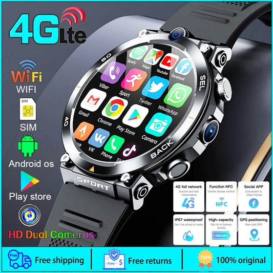 4G LTE Smartwatch 2024 Android os GPS Video Voice Wi-Fi Call Messaging HD Dual Cameras 4G Sim Card WIFI Men's Smart Watch 2024 - NexoEden