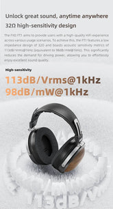 FiiO FT1 Closed-Back Over-Ear Nanowood Fiber Composite Diaphragm Wired Hi-Fi Headphones, American Black Wood Ear Cups for Studio - NexoEden