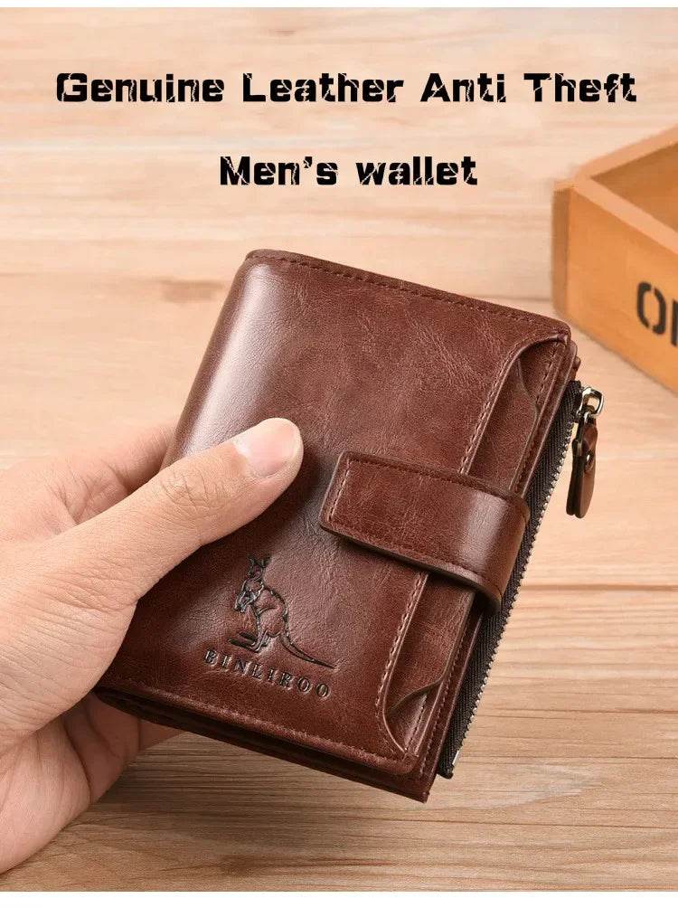 Genuine Leather Men's Wallet Luxury Short RFID Card Holder for Men Zipper Coin Purse Portable Male Wallets Billfold - NexoEden