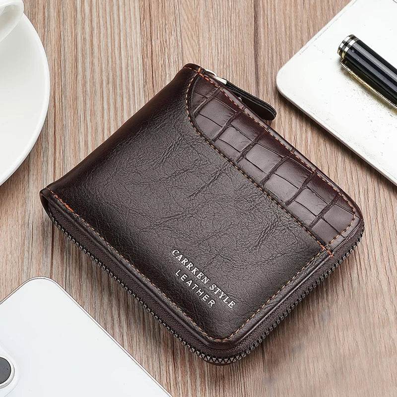 Leather Men’s Wallet Luxury Mens Purse Male Zipper Card Holders with Coin Pocket Rfid Wallets Gifts for Men Money Bag - NexoEden