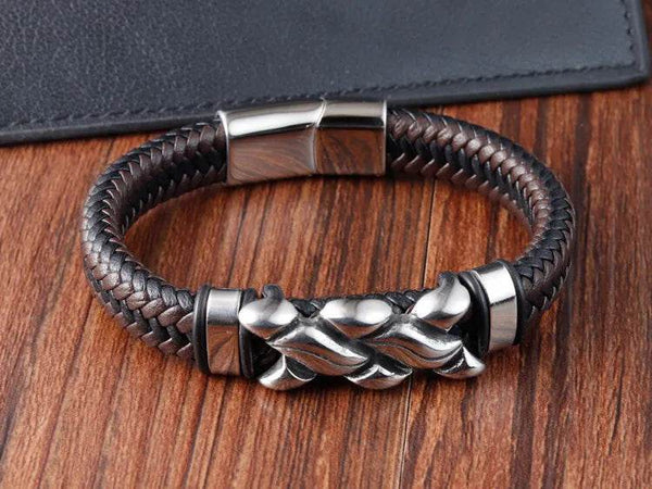 Cross Stainless Steel Anchor Leather Bracelet Elegant Men's Chunky Jewelry Accessories - NexoEden