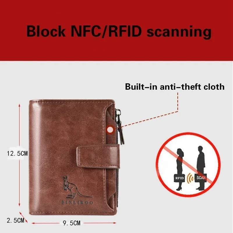 Genuine Leather Men's Wallet Luxury Short RFID Card Holder for Men Zipper Coin Purse Portable Male Wallets Billfold - NexoEden