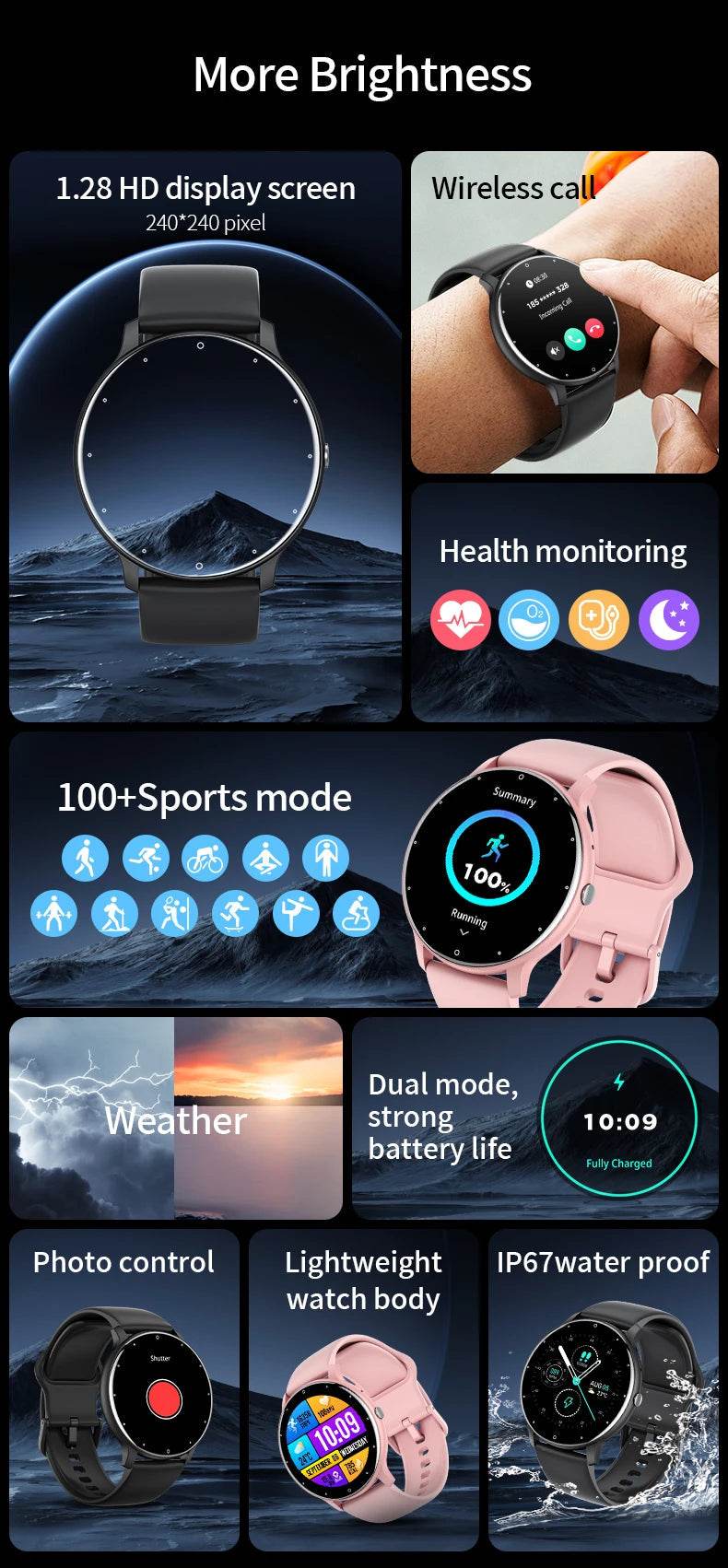 LIGE 2024 Smart watch Ladies Full touch Screen Sports Fitness watch IP67 waterproof Bluetooth For Android iOS Smart watch Female - NexoEden