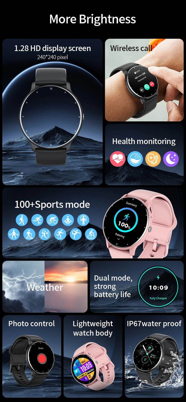 LIGE 2024 Smart watch Ladies Full touch Screen Sports Fitness watch IP67 waterproof Bluetooth For Android iOS Smart watch Female - NexoEden