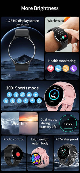 LIGE 2024 Smart watch Ladies Full touch Screen Sports Fitness watch IP67 waterproof Bluetooth For Android iOS Smart watch Female - NexoEden