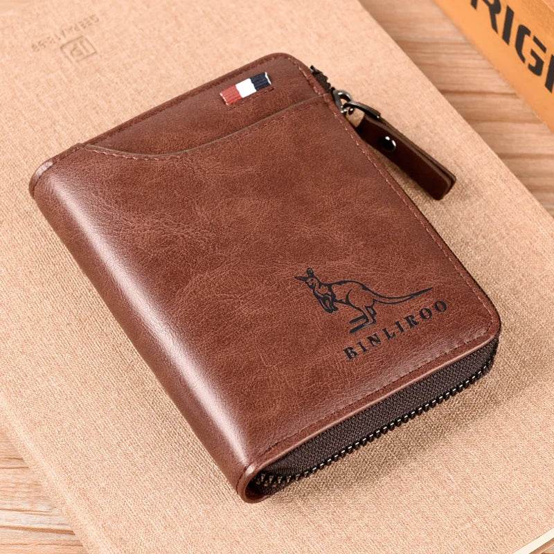 Fashion Men's Coin Purse Wallet RFID Blocking Man Leather Wallet Zipper Business Card Holder ID Money Bag Wallet Male Purse - NexoEden