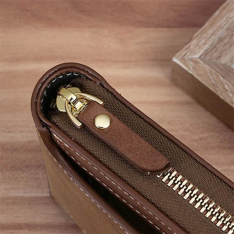 Vintage Men's PU Leather Short Wallet – Durable Zipper Clutch - NexoEden