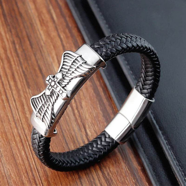 Cross Stainless Steel Anchor Leather Bracelet Elegant Men's Chunky Jewelry Accessories - NexoEden