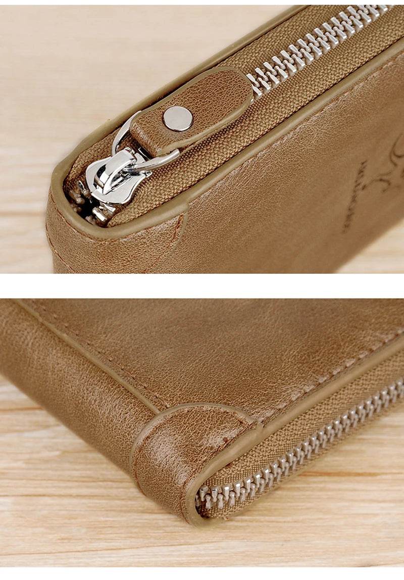 Leather Men’s Wallet Luxury Mens	Purse Male Zipper Card Holders with Coin Pocket Rfid Wallets Gifts for Men Money Bag - NexoEden