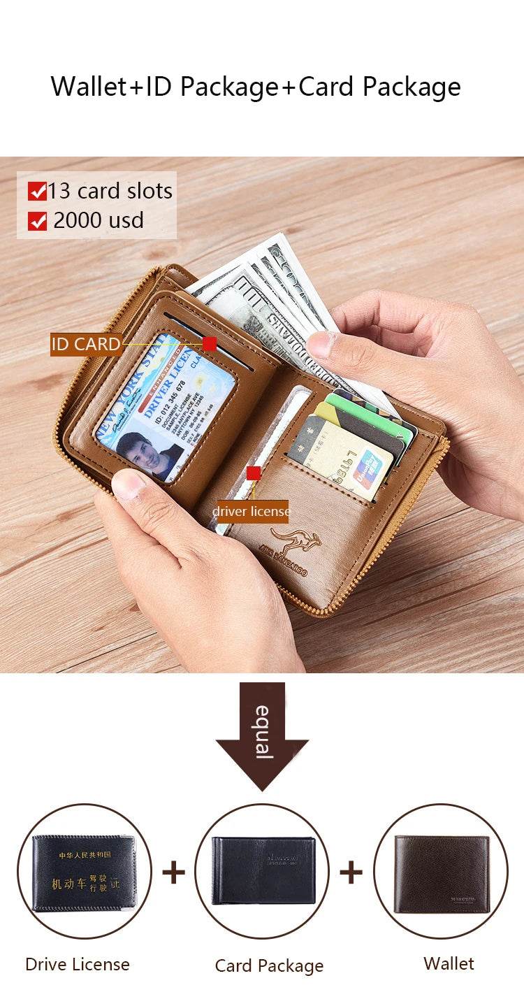 Fashion Men's Coin Purse Wallet RFID Blocking Man Leather Wallet Zipper Business Card Holder ID Money Bag Wallet Male Purse - NexoEden