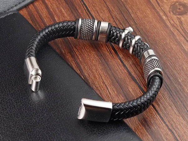 Cross Stainless Steel Anchor Leather Bracelet Elegant Men's Chunky Jewelry Accessories - NexoEden