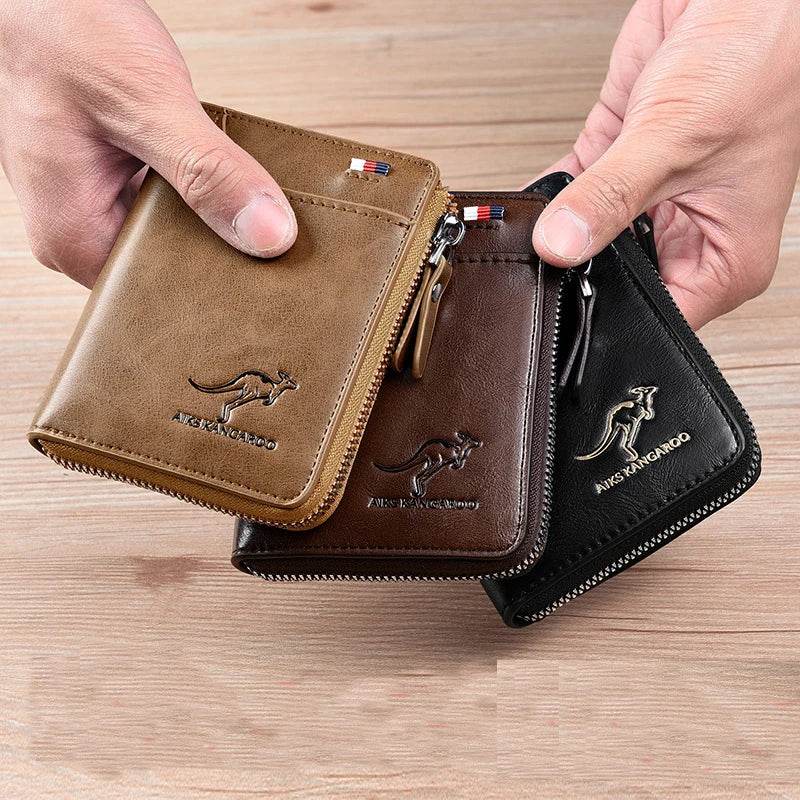 Fashion Men's Coin Purse Wallet RFID Blocking Man Leather Wallet Zipper Business Card Holder ID Money Bag Wallet Male Purse - NexoEden