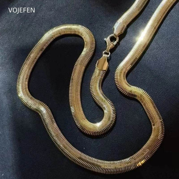 VOJEFEN AU750 Gold Snake Necklaces Jewelry Original 18K Real Gold Long Bold Hip Hop Choker 6MM Links Luxury Jewel Customized - NexoEden