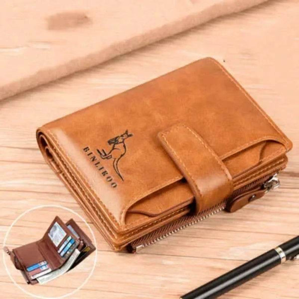 Genuine Leather Men's Wallet Luxury Short RFID Card Holder for Men Zipper Coin Purse Portable Male Wallets Billfold - NexoEden