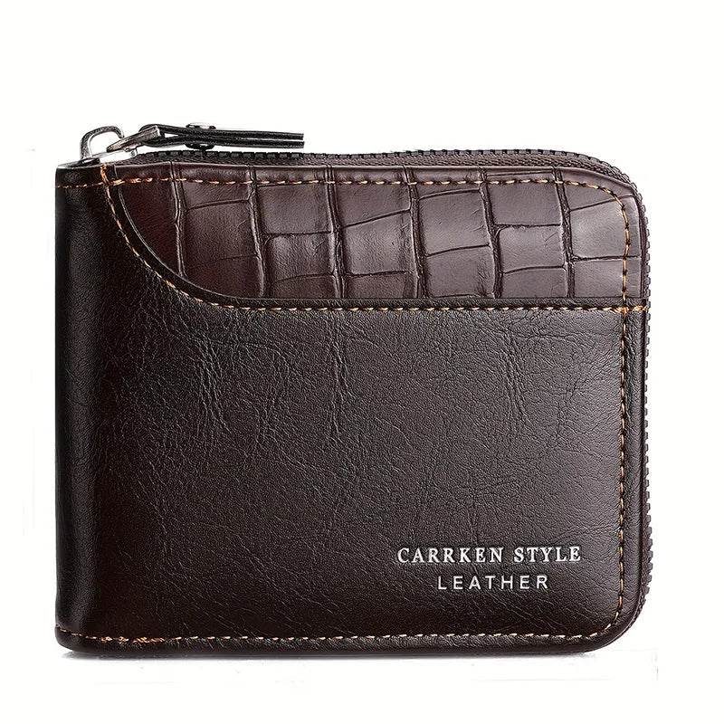 Leather Men’s Wallet Luxury Mens Purse Male Zipper Card Holders with Coin Pocket Rfid Wallets Gifts for Men Money Bag - NexoEden