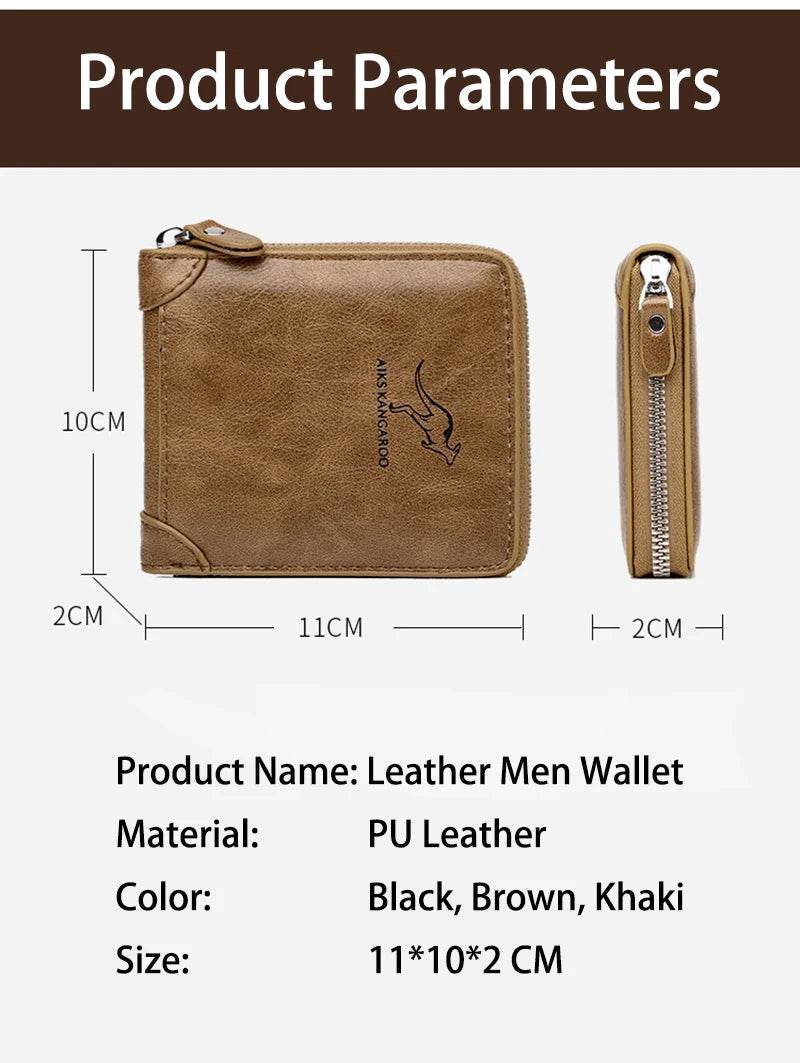 Leather Men’s Wallet Luxury Mens	Purse Male Zipper Card Holders with Coin Pocket Rfid Wallets Gifts for Men Money Bag - NexoEden