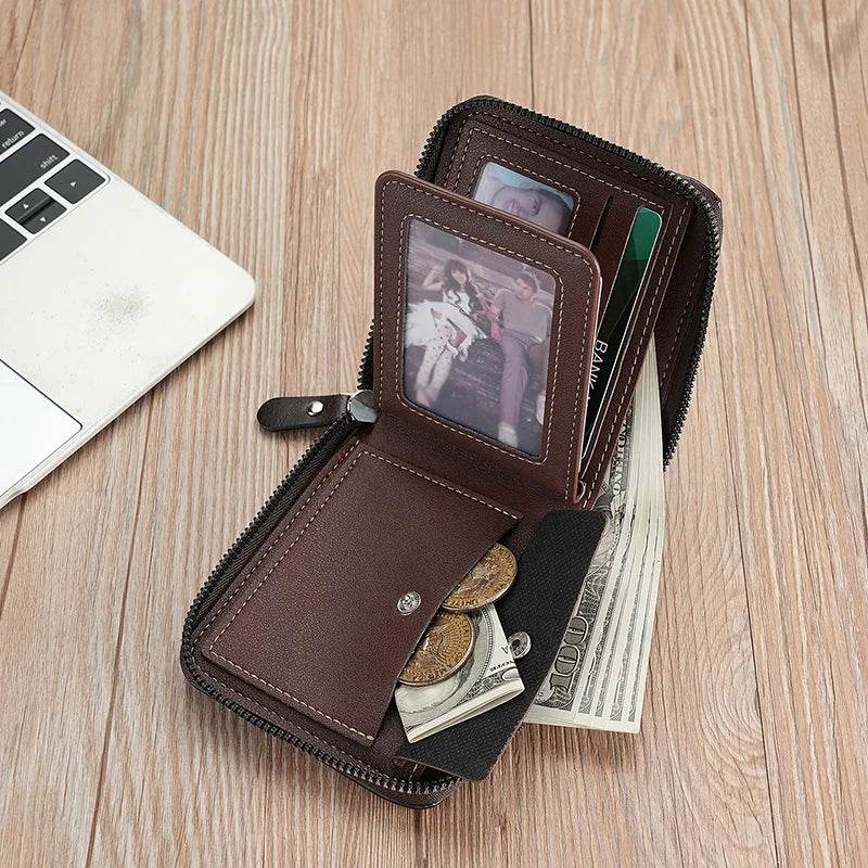Leather Men’s Wallet Luxury Mens Purse Male Zipper Card Holders with Coin Pocket Rfid Wallets Gifts for Men Money Bag - NexoEden