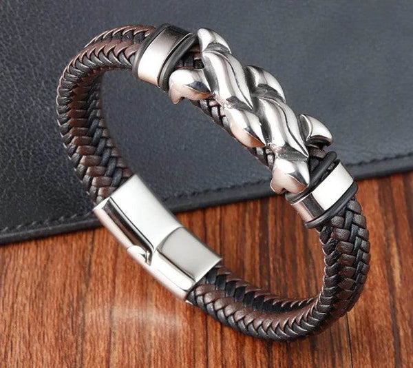 Cross Stainless Steel Anchor Leather Bracelet Elegant Men's Chunky Jewelry Accessories - NexoEden