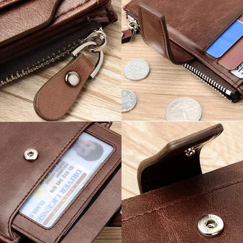Genuine Leather Men's Wallet Luxury Short RFID Card Holder for Men Zipper Coin Purse Portable Male Wallets Billfold - NexoEden