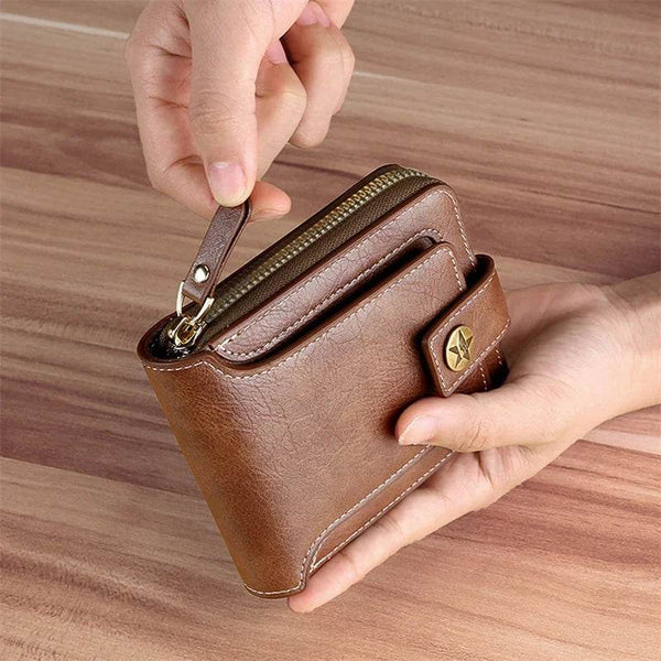 Vintage Men's Wallet PU Leather Short Purse Men Hasp Zipper Clutch Solid Color Wallets High Quality Durable Convenient Wallets - NexoEden