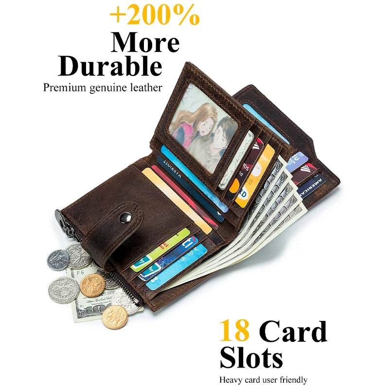SCHLATUM Genuine Leather Men Business Wallet RFID Men Card Id Holder Coin Purse Travel Wallet Anti-theft Swipe - NexoEden