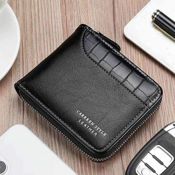 Leather Men’s Wallet Luxury Mens Purse Male Zipper Card Holders with Coin Pocket Rfid Wallets Gifts for Men Money Bag - NexoEden