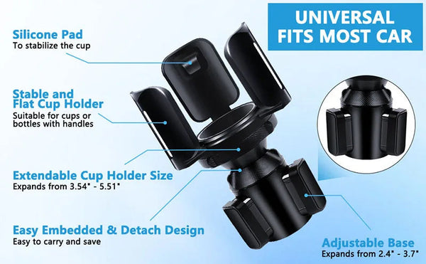 All Purpose Cup Holder Expander for Car Organizer Adapters Holders Universal Compatible with 2.56" to 5.51" NexoEden