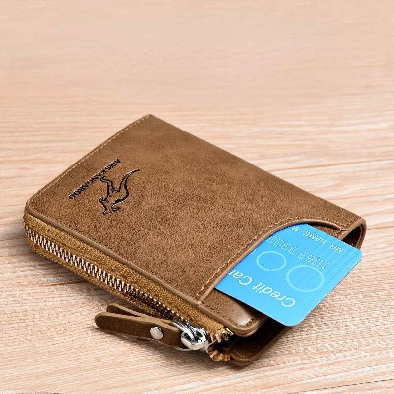Fashion Men's Coin Purse Wallet RFID Blocking Man Leather Wallet Zipper Business Card Holder ID Money Bag Wallet Male Purse - NexoEden
