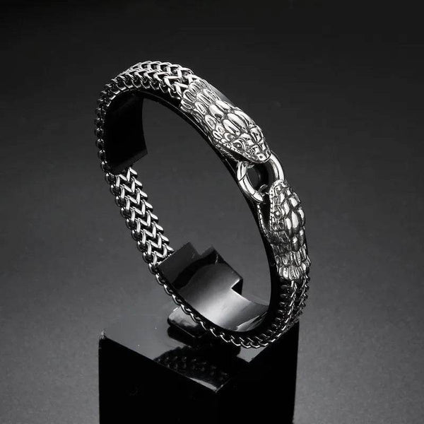 Stainless Steel Double Snake Head Men Bracelet Punk Domineering Snake Bracelet Retro Fashion Couple Men Holiday Gift Bracelet - NexoEden
