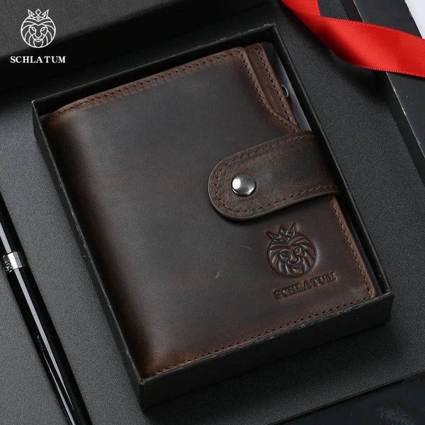 SCHLATUM Genuine Leather Men Business Wallet RFID Men Card Id Holder Coin Purse Travel Wallet Anti-theft Swipe - NexoEden