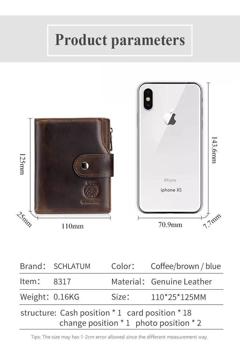 SCHLATUM Genuine Leather Men Business Wallet RFID Men Card Id Holder Coin Purse Travel Wallet Anti-theft Swipe - NexoEden