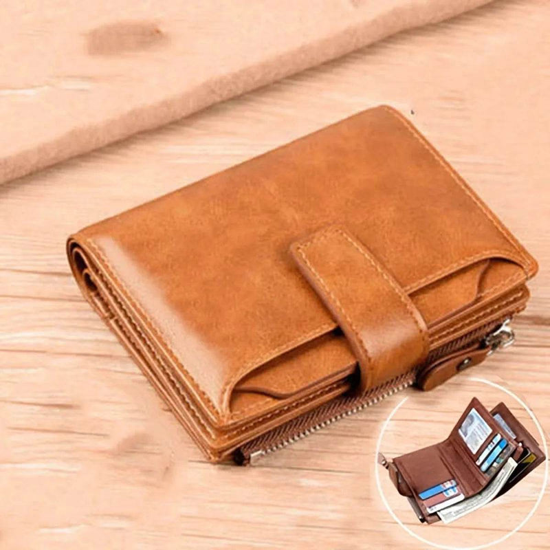 Men's Coin Purse Wallet RFID Blocking Man PU Leather Wallet Zipper Business Card Holder Money Bag Wallet Male - NexoEden