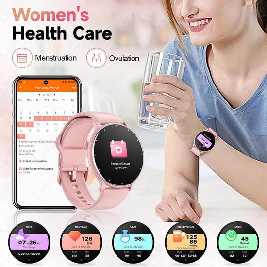 LIGE 2024 Smart watch Ladies Full touch Screen Sports Fitness watch IP67 waterproof Bluetooth For Android iOS Smart watch Female - NexoEden
