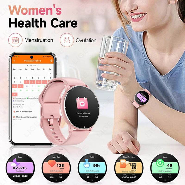 LIGE 2024 Smart watch Ladies Full touch Screen Sports Fitness watch IP67 waterproof Bluetooth For Android iOS Smart watch Female - NexoEden