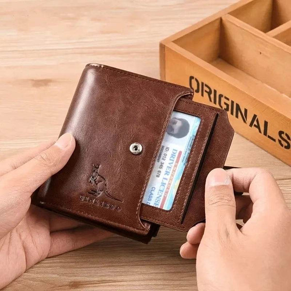 Men's Coin Purse Wallet RFID Blocking Man PU Leather Wallet Zipper Business Card Holder Money Bag Wallet Male - NexoEden