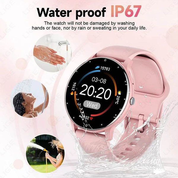 LIGE 2024 Smart watch Ladies Full touch Screen Sports Fitness watch IP67 waterproof Bluetooth For Android iOS Smart watch Female - NexoEden