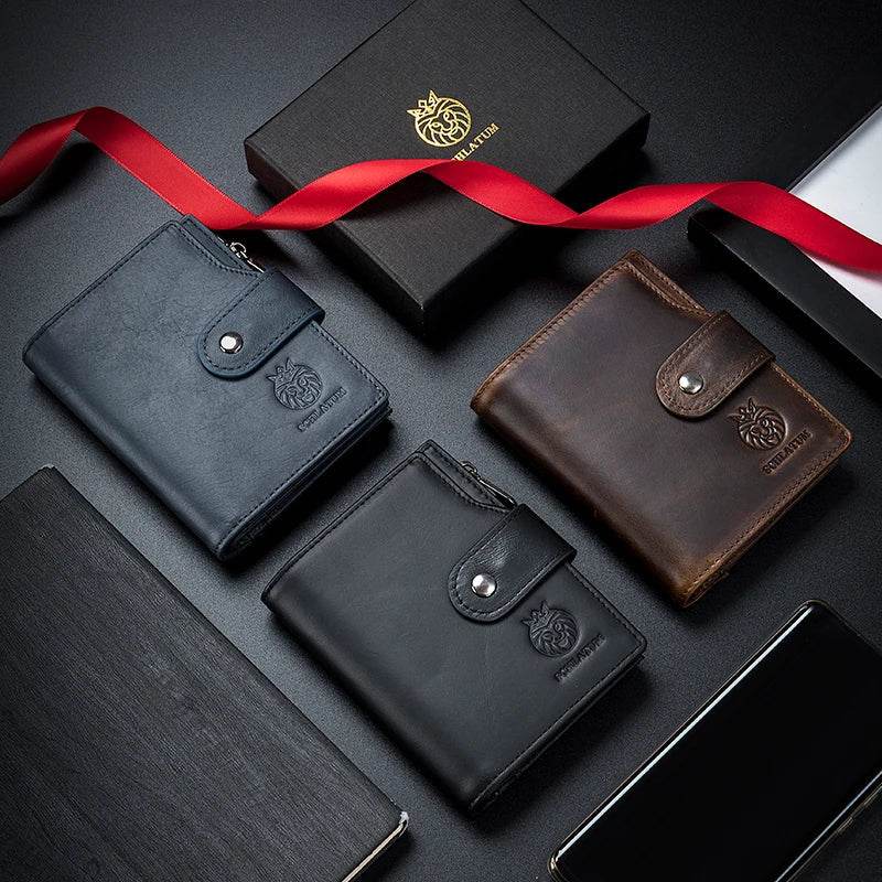 SCHLATUM Genuine Leather Men Business Wallet RFID Men Card Id Holder Coin Purse Travel Wallet Anti-theft Swipe - NexoEden