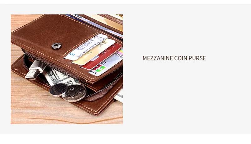 Men's Coin Purse Wallet RFID Blocking Man PU Leather Wallet Zipper Business Card Holder Money Bag Wallet Male - NexoEden